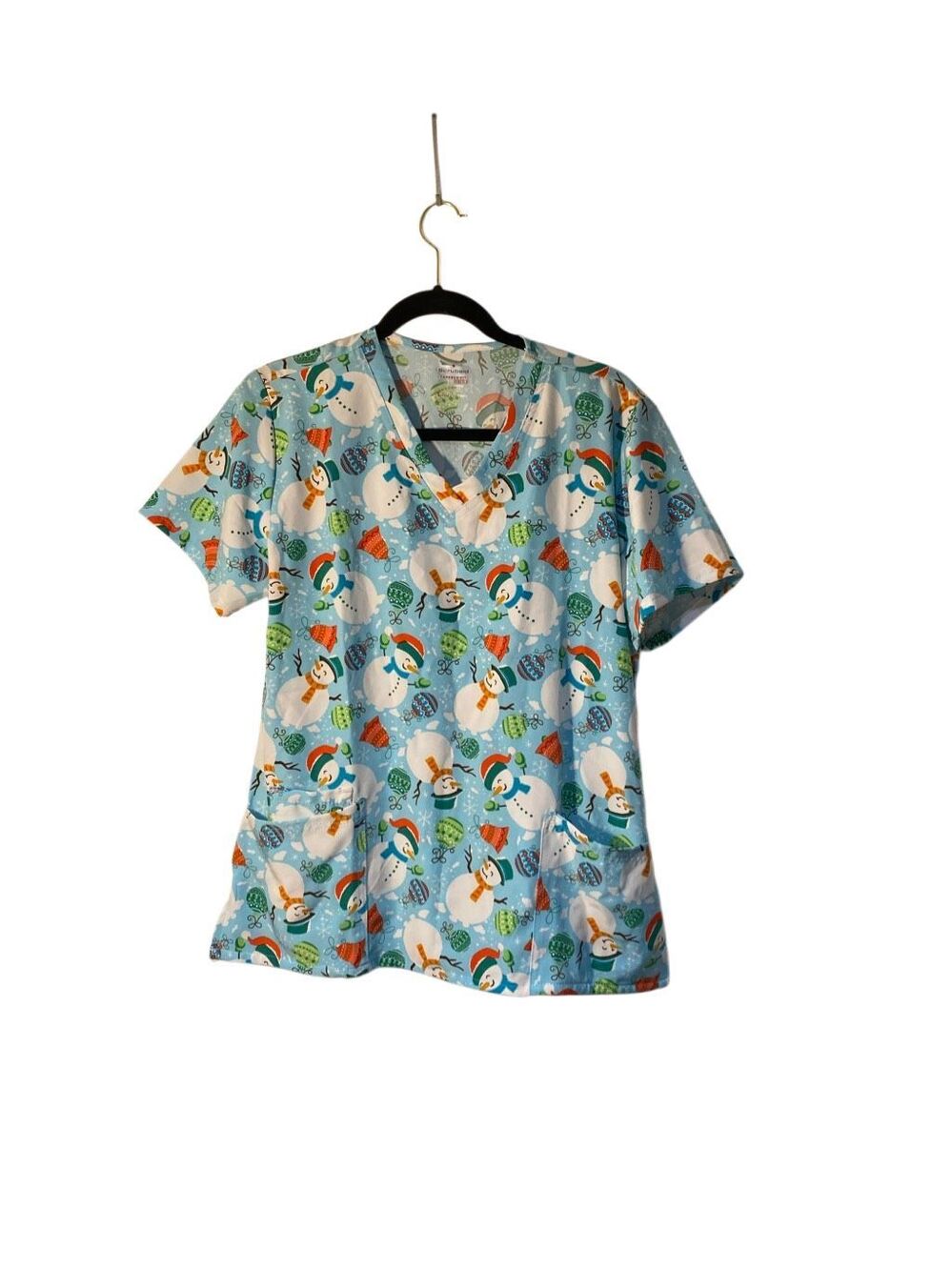 Scrubaid women’s snowman, winter holiday, nursing scrub top L